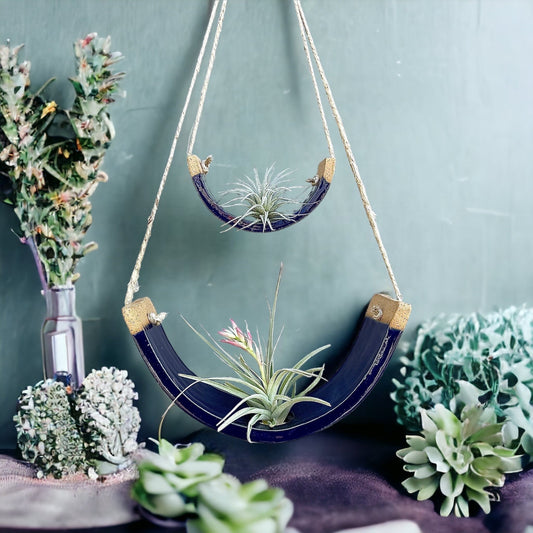 Tiered Royal Blue Ceramic Hanging Air Plant Holder - Home Decor