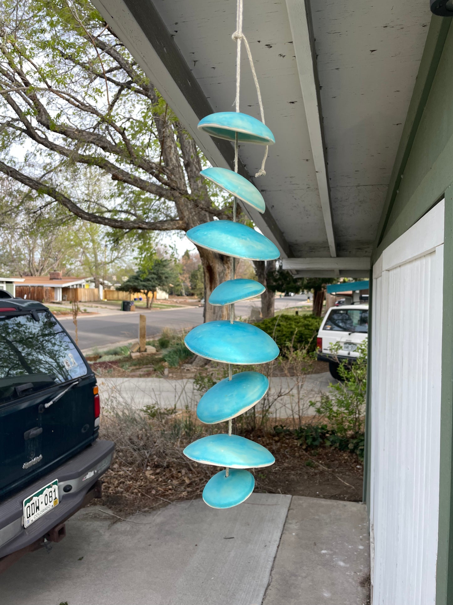 Ceramic Moon Wind Chime - Turquoise Blue Glaze - 3’ Half Set