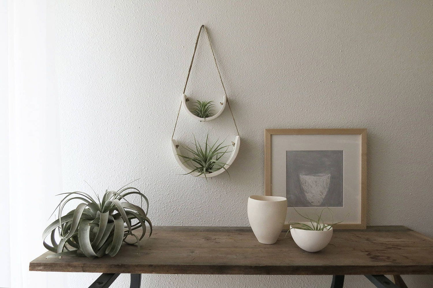 Tiered White Earthenware Hanging Tillandsia Air Plant Holder Interior Home Decoration Planter