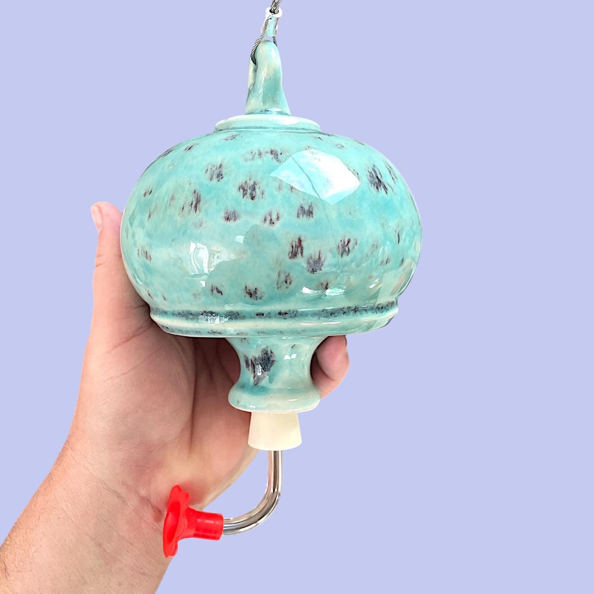Handmade Turquoise Ceramic Hummingbird Feeder – Stoneware Garden Art