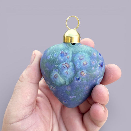 Ceramic Puffy Heart Bag Charm Hanging Ornament Keychain - Purple Glaze