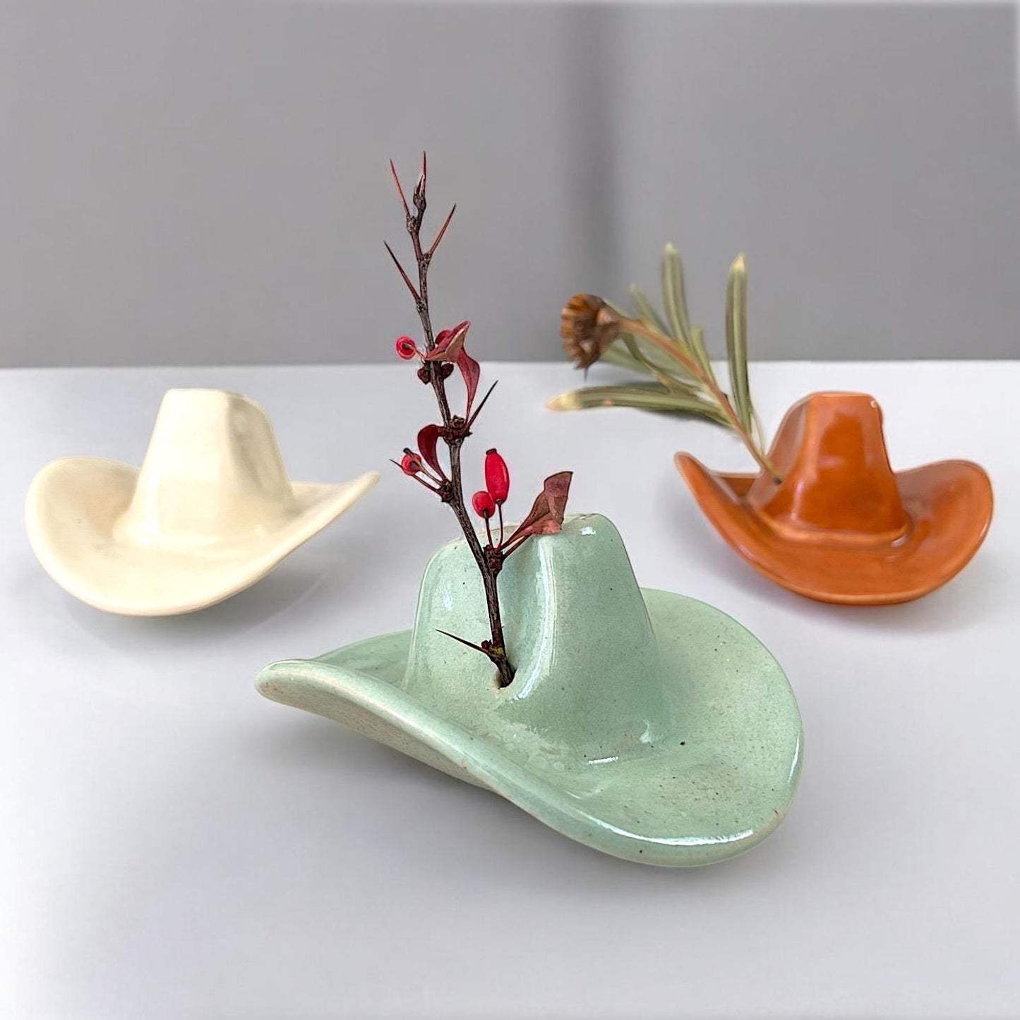 Small Ceramic Cowboy Hat: Parchment Glaze Western Decor