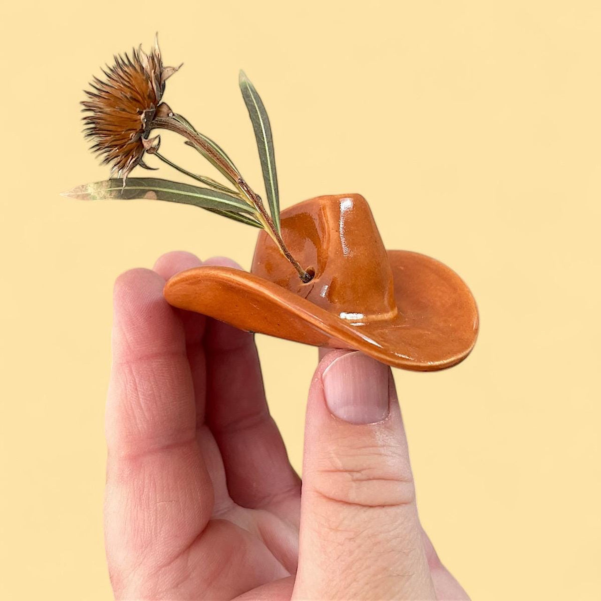 Small Ceramic Cowboy/Cowgirl Hat - Saddle Brown Glaze - Choose Hole or No Hole Options