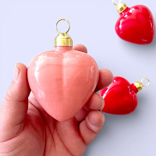 Ceramic Puffy Valentine Heart Bag Charm Hanging Ornament Keychain - Bubblegum Pink Glaze
