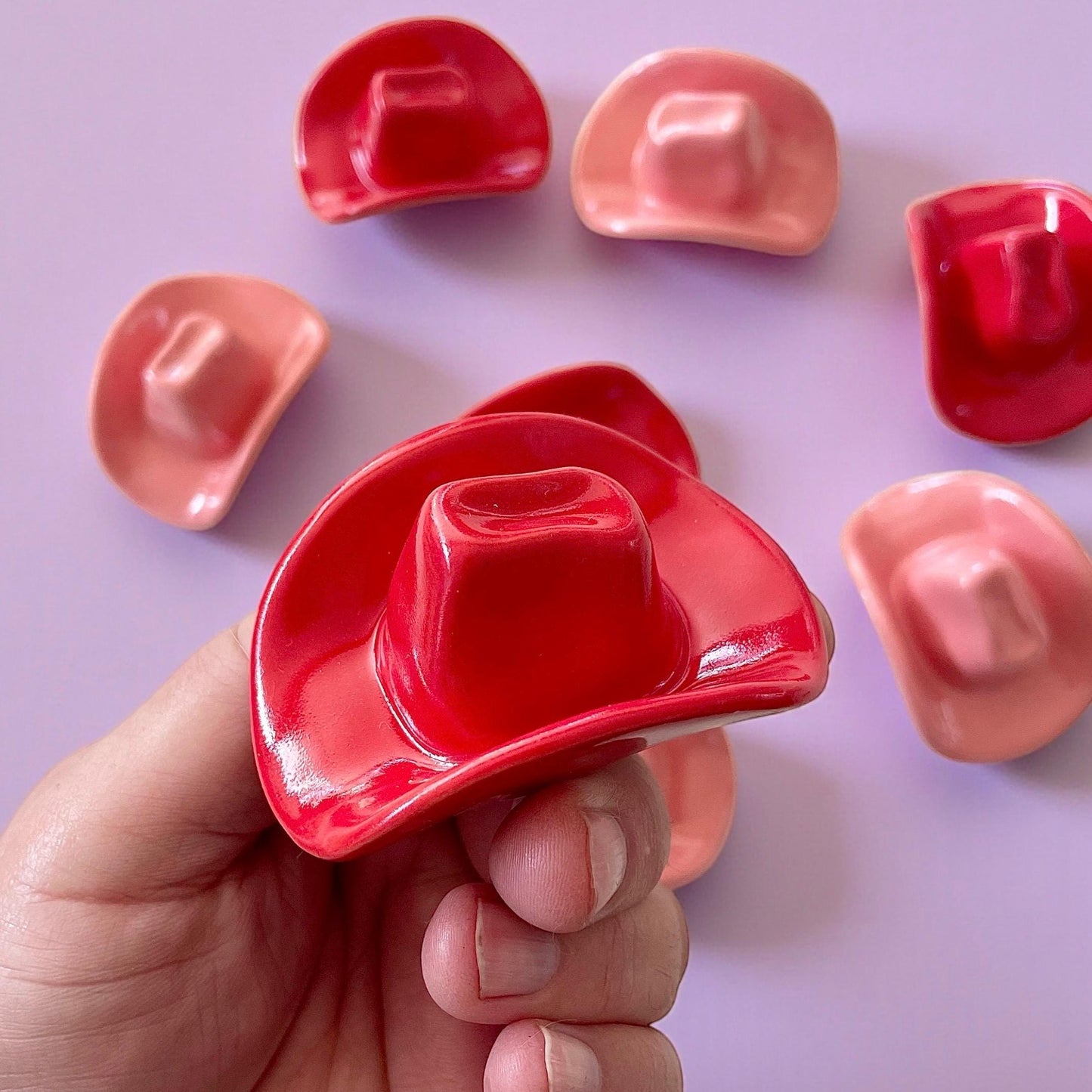 Small Ceramic Cowboy Hat: Red Glaze Western Decor