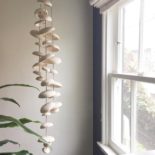 Handmade Ceramic Moon Wind Chime Trio - Unglazed Stoneware