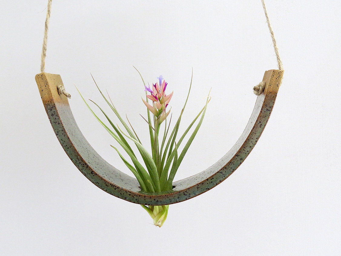 Large Gunmetal Green Ceramic Hanging Air Plant Holder Interior Home Decoration Wall Planter Vase