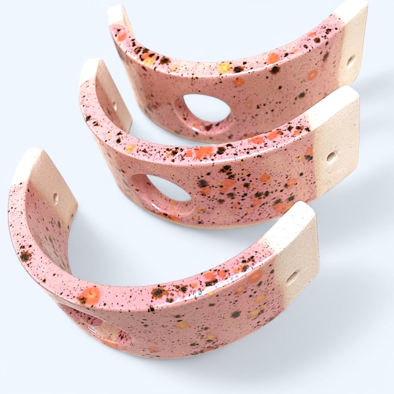 Small Pink Amaryllis Ceramic Air Plant Cradle: Hanging Planter Vase