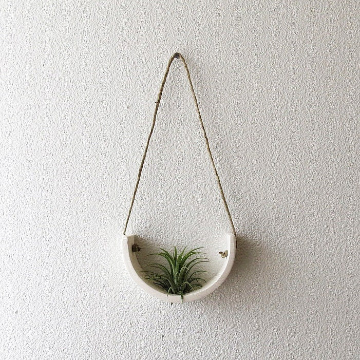 White Air Plant Container Ceramic Plant Hanger - Small