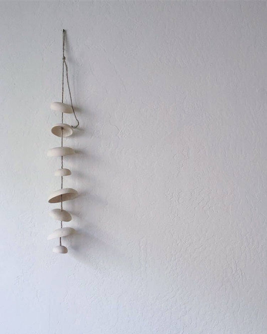 Ceramic Moon Wind Chime - unglazed natural buff - 3’ Half Set