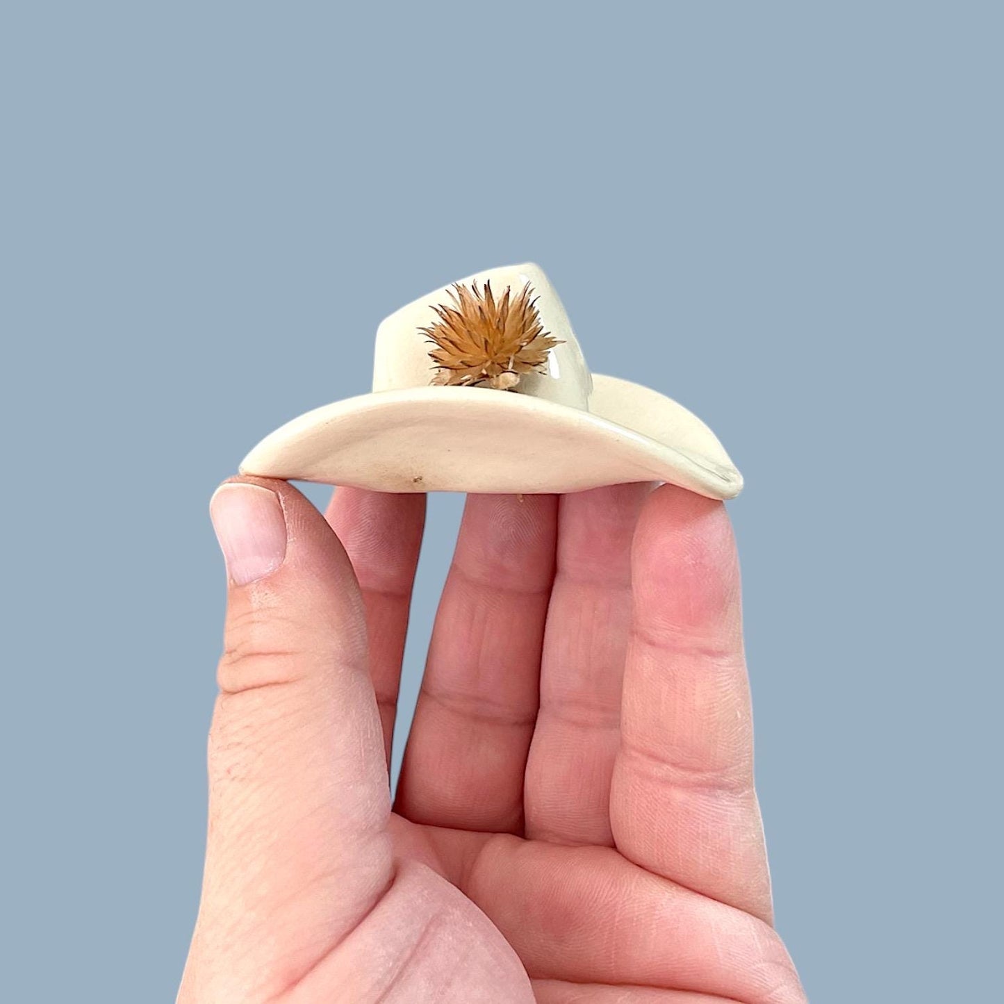 Small Ceramic Cowboy Hat: Parchment Glaze Western Decor