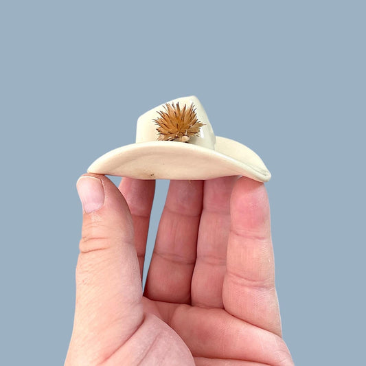 Small Ceramic Cowboy Hat: Parchment Glaze Western Decor