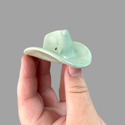 Handmade Ceramic Cowboy Hat: Sage Green Glaze Home Decor