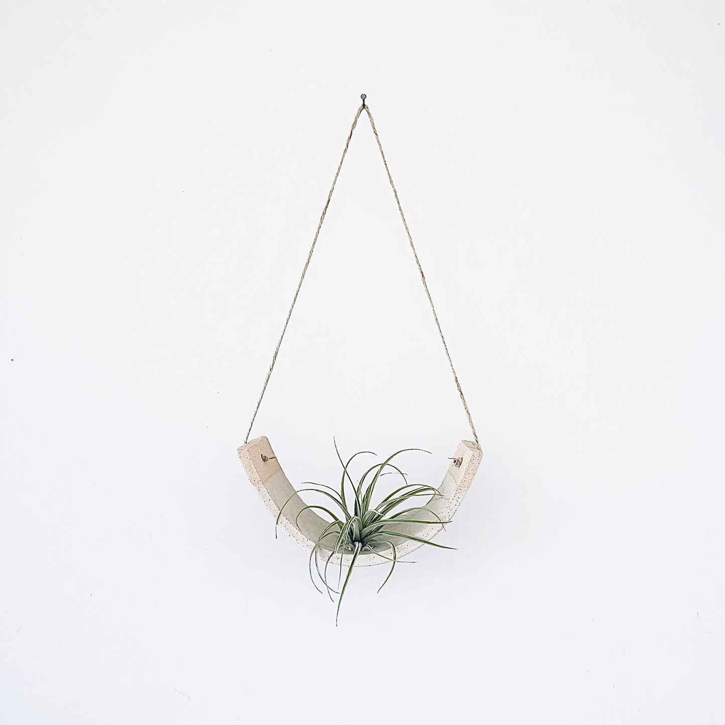 Large Handmade Ceramic Hanging Air Plant Cradle: Speckled Buff Clay, White Glaze