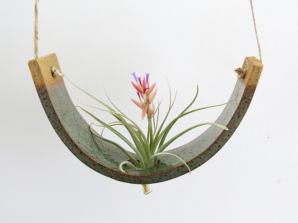 Large Gunmetal Green Ceramic Hanging Air Plant Holder Interior Home Decoration Wall Planter Vase