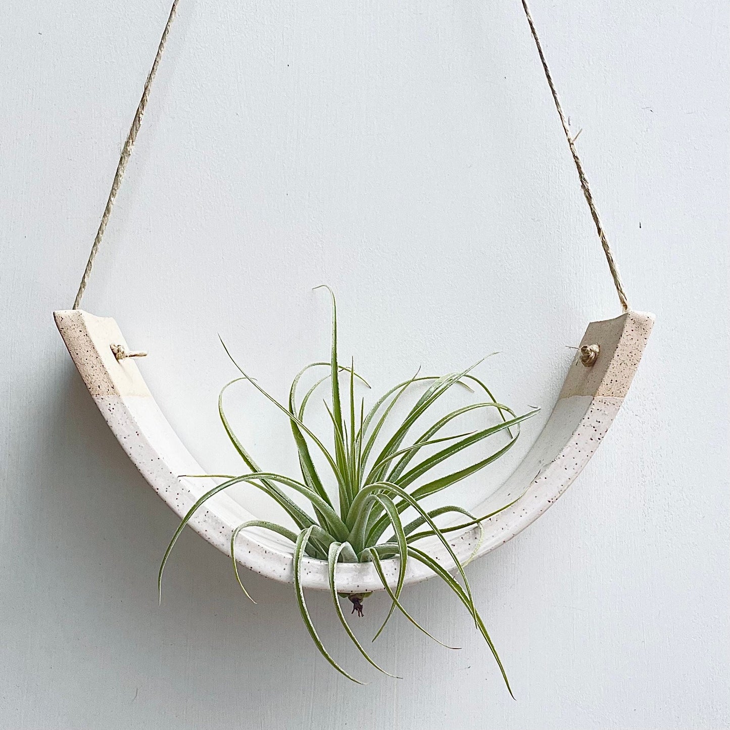 Large Handmade Ceramic Hanging Air Plant Cradle: Speckled Buff Clay, White Glaze