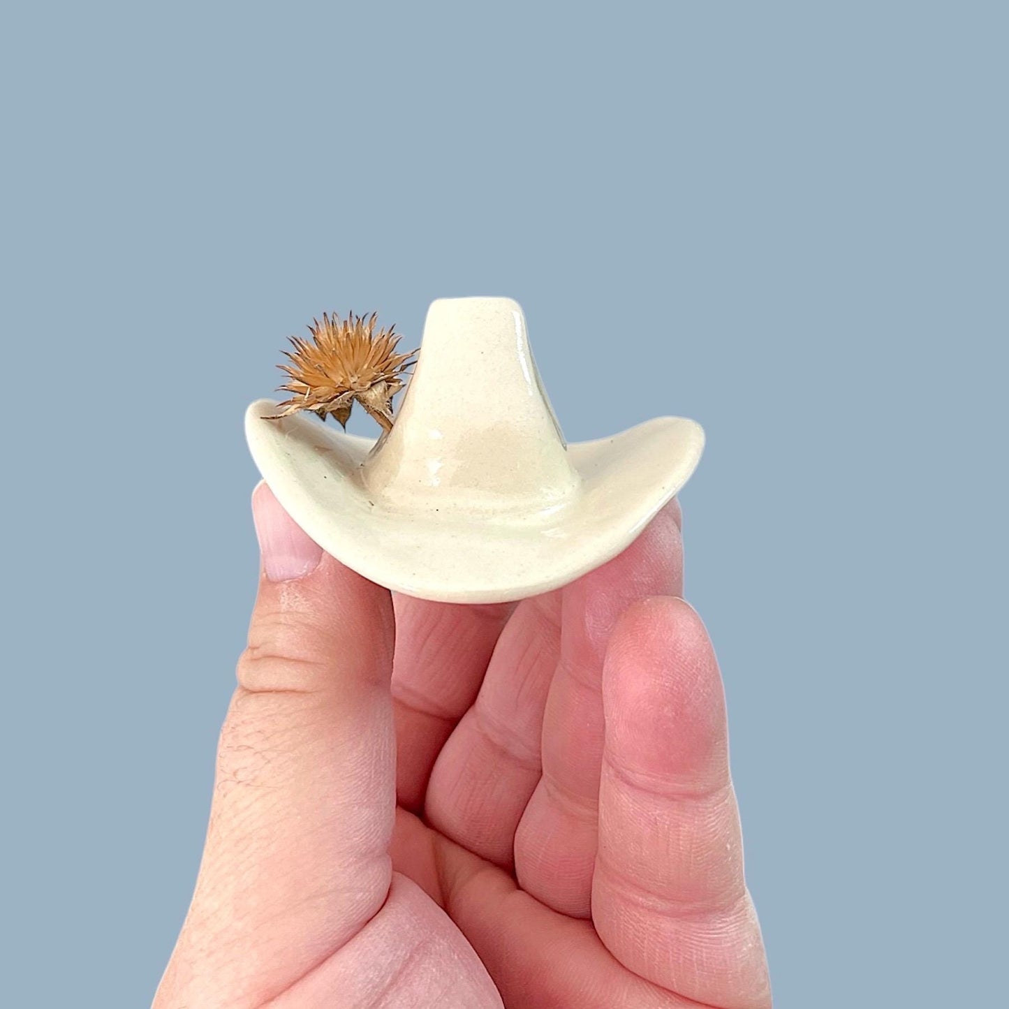 Small Ceramic Cowboy Hat: Parchment Glaze Western Decor