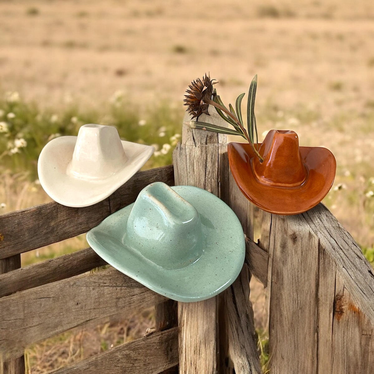 Small Ceramic Cowboy/Cowgirl Hat - Saddle Brown Glaze - Choose Hole or No Hole Options