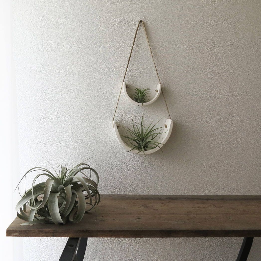 Tiered White Earthenware Hanging Tillandsia Air Plant Holder Interior Home Decoration Planter