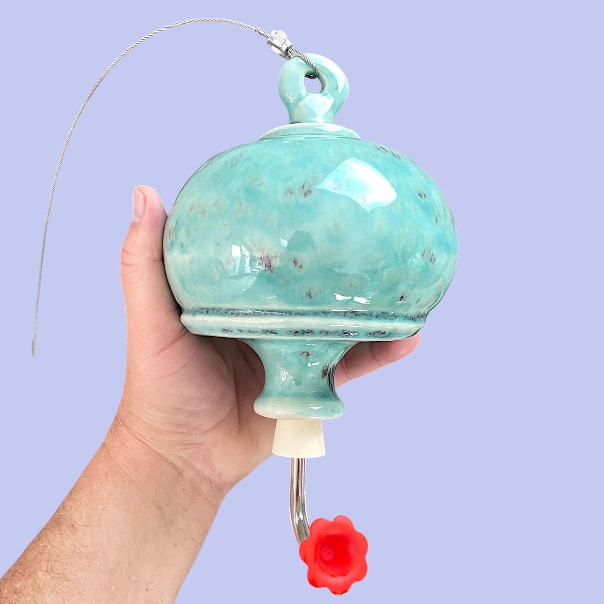 Handmade Turquoise Ceramic Hummingbird Feeder – Stoneware Garden Art