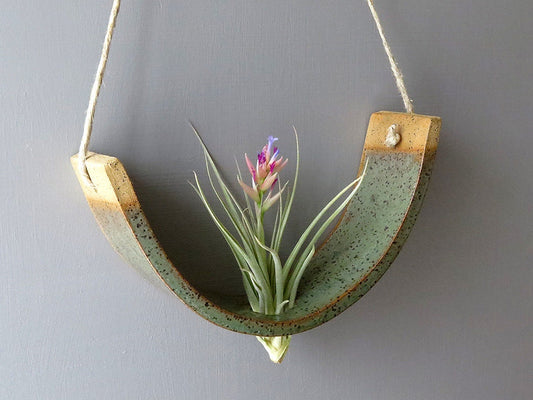 Large Gunmetal Green Ceramic Hanging Air Plant Holder Interior Home Decoration Wall Planter Vase