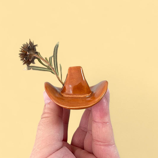 Small Ceramic Cowboy/Cowgirl Hat - Saddle Brown Glaze - Choose Hole or No Hole Options