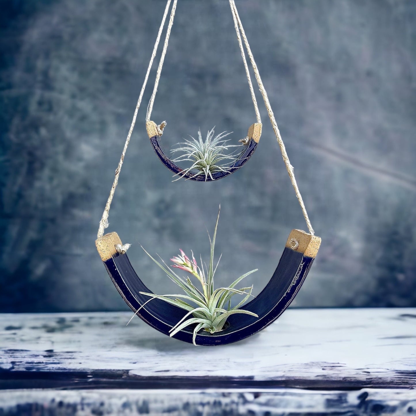 Tiered Royal Blue Ceramic Hanging Air Plant Holder - Home Decor