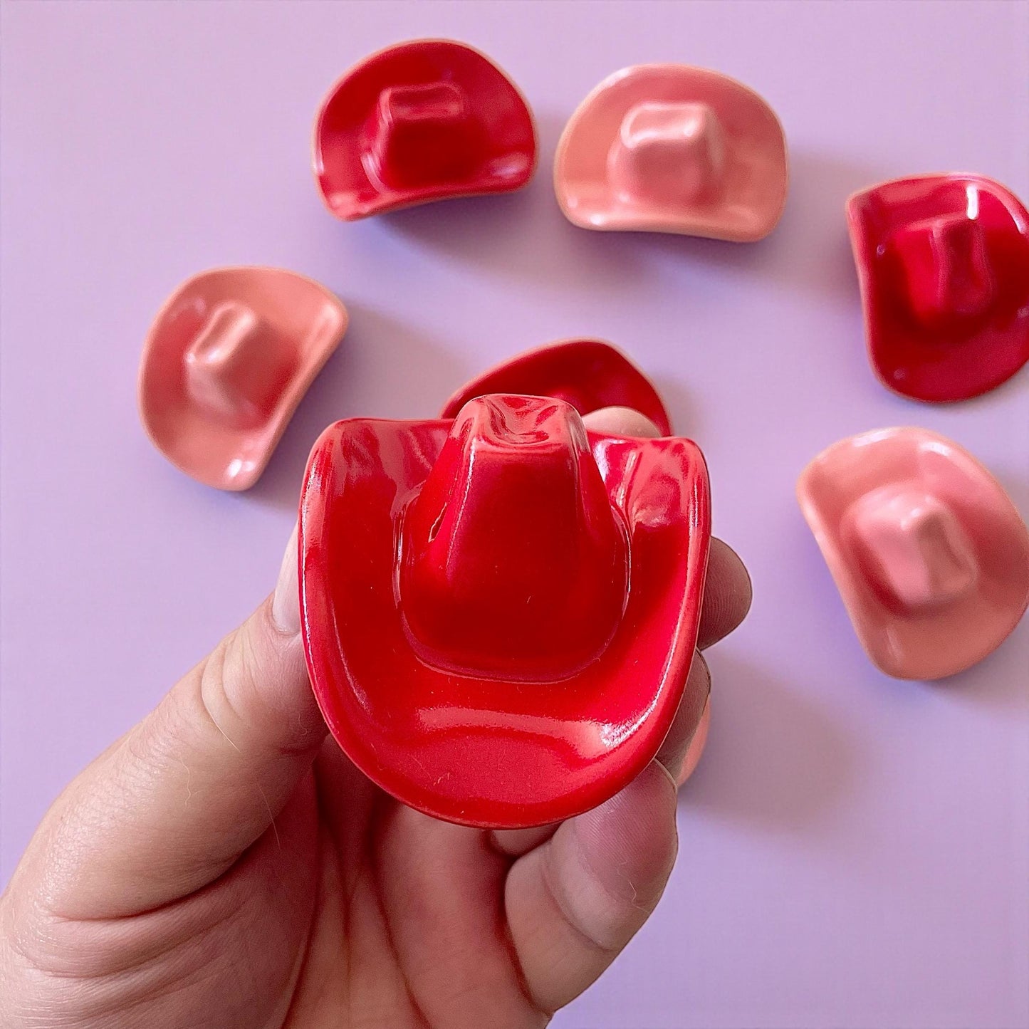 Small Ceramic Cowboy Hat: Red Glaze Western Decor