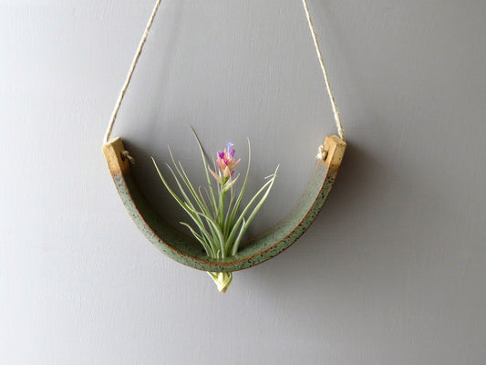 Large Gunmetal Green Ceramic Hanging Air Plant Holder Interior Home Decoration Wall Planter Vase