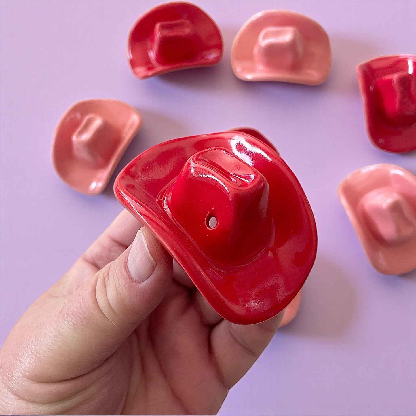 Small Ceramic Cowboy Hat: Red Glaze Western Decor