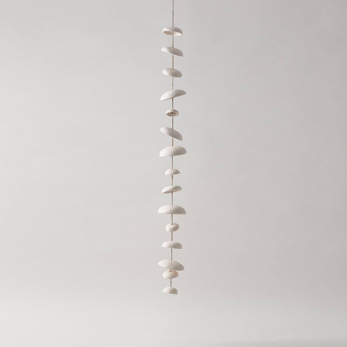 Hanging ceramic moon wind chime - unglazed natural buff stoneware - 6’ full set