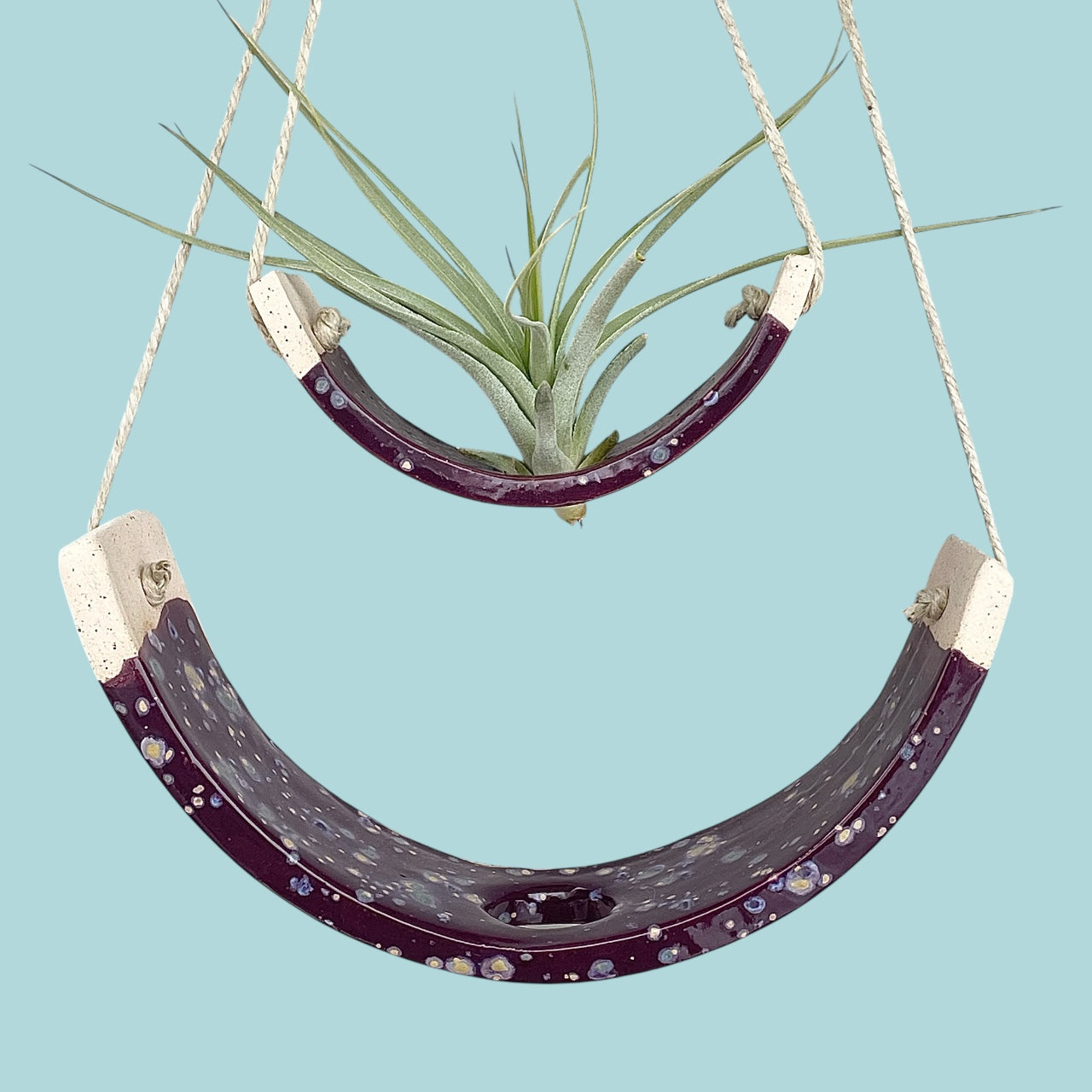 Tiered Ceramic Air Plant Holder: Purple Passion Flower Hanging Planter