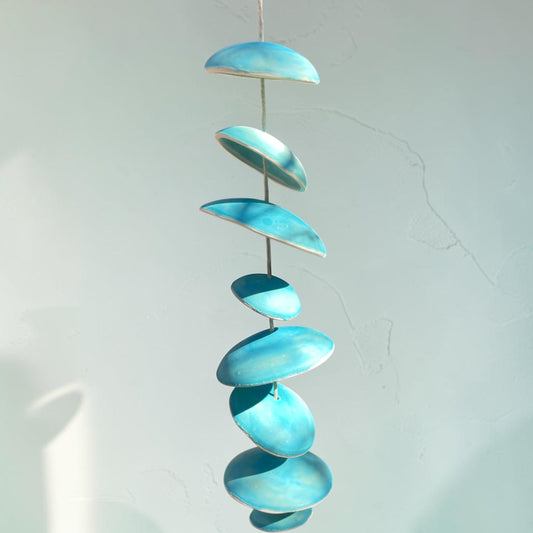 Ceramic Moon Wind Chime - Turquoise Blue Glaze - 3’ Half Set