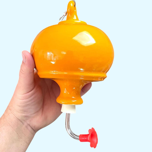 Handmade Tangerine Ceramic Hummingbird Feeder – Stoneware Garden Art