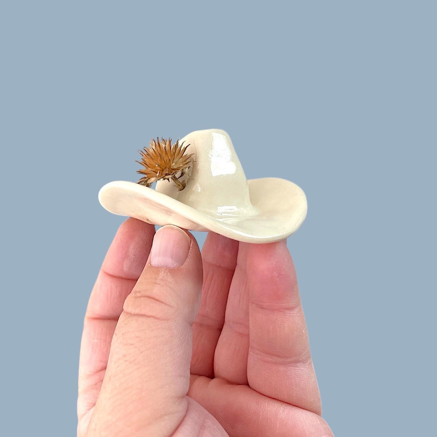 Small Ceramic Cowboy Hat: Parchment Glaze Western Decor
