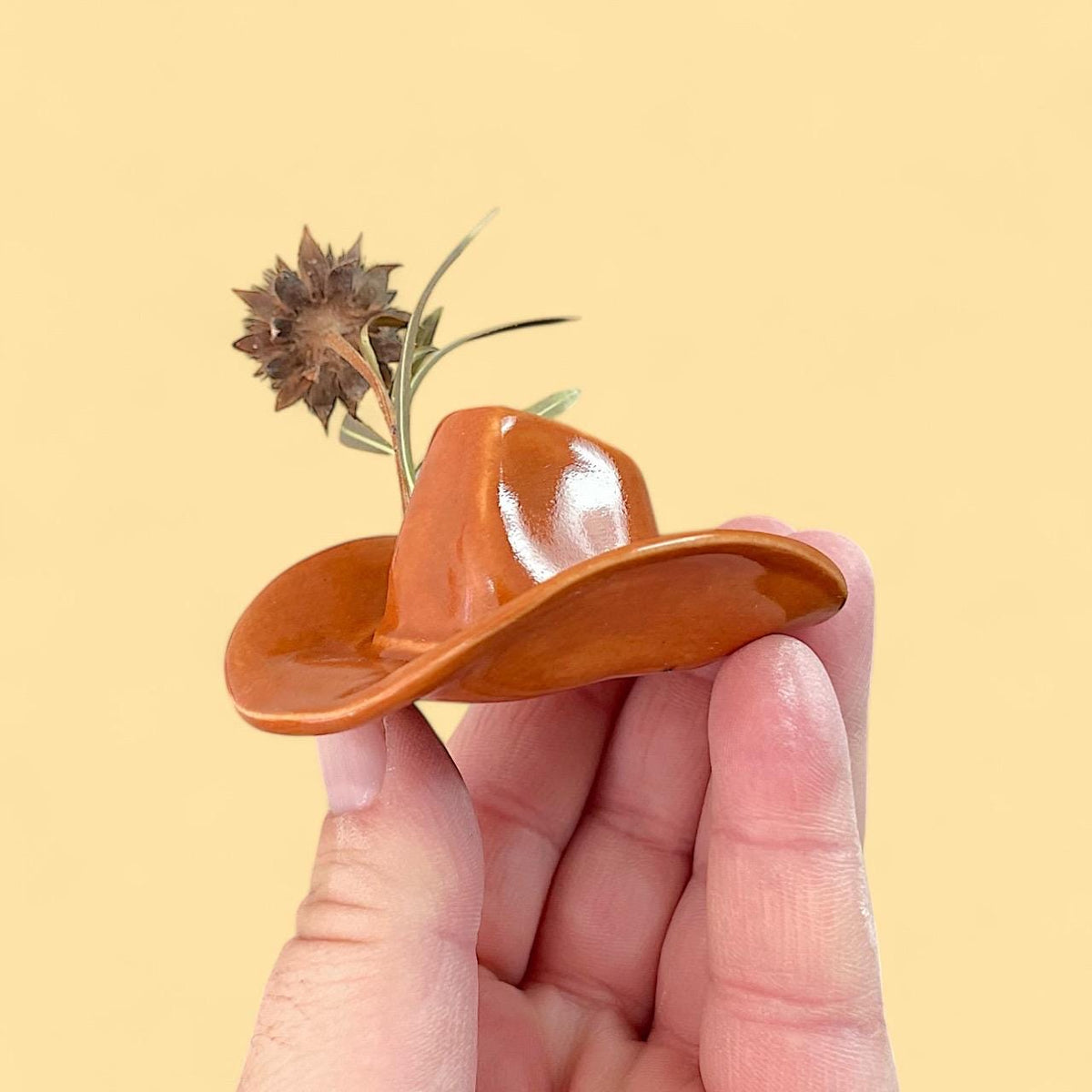 Small Ceramic Cowboy/Cowgirl Hat - Saddle Brown Glaze - Choose Hole or No Hole Options