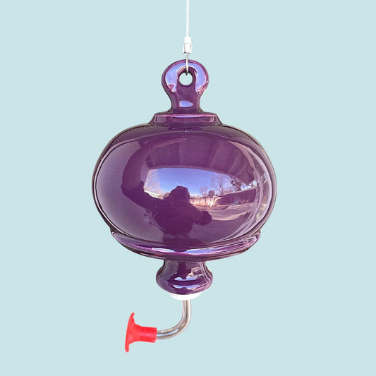 Handmade Ceramic Hummingbird Feeder – Eggplant Purple Glazed Stoneware, 3-Cup