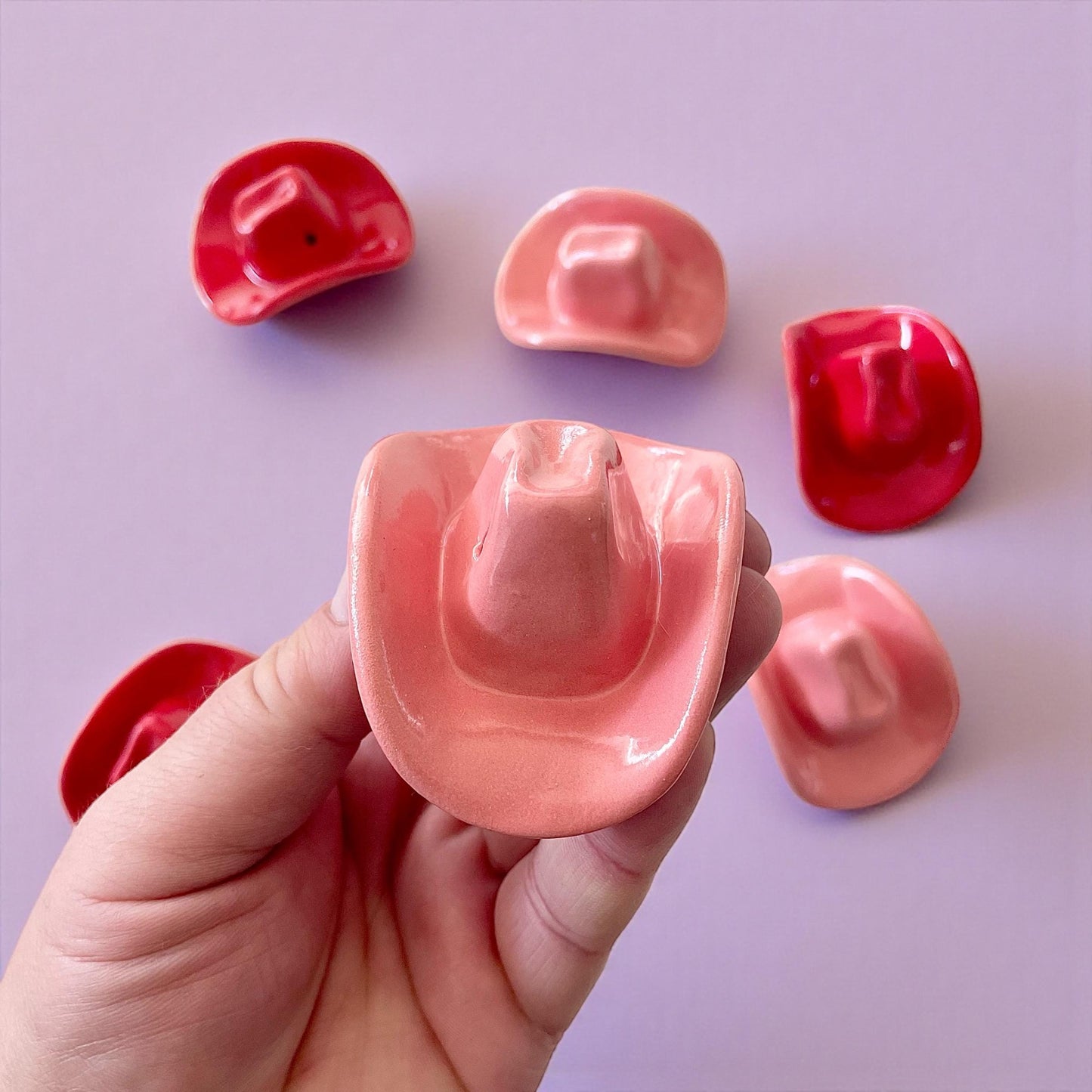 Small Ceramic Cowboy Hat: Bubblegum Pink Glaze Western Decor