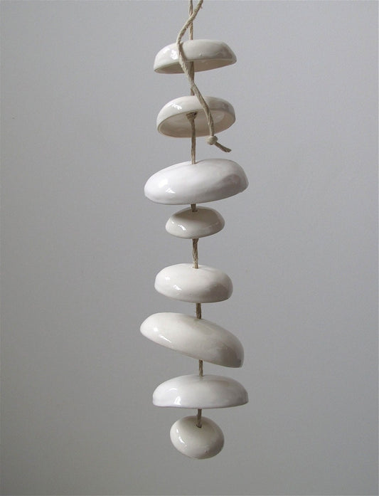 Ceramic Moon Wind Chime - Gloss White Glaze - 3’ Half Set