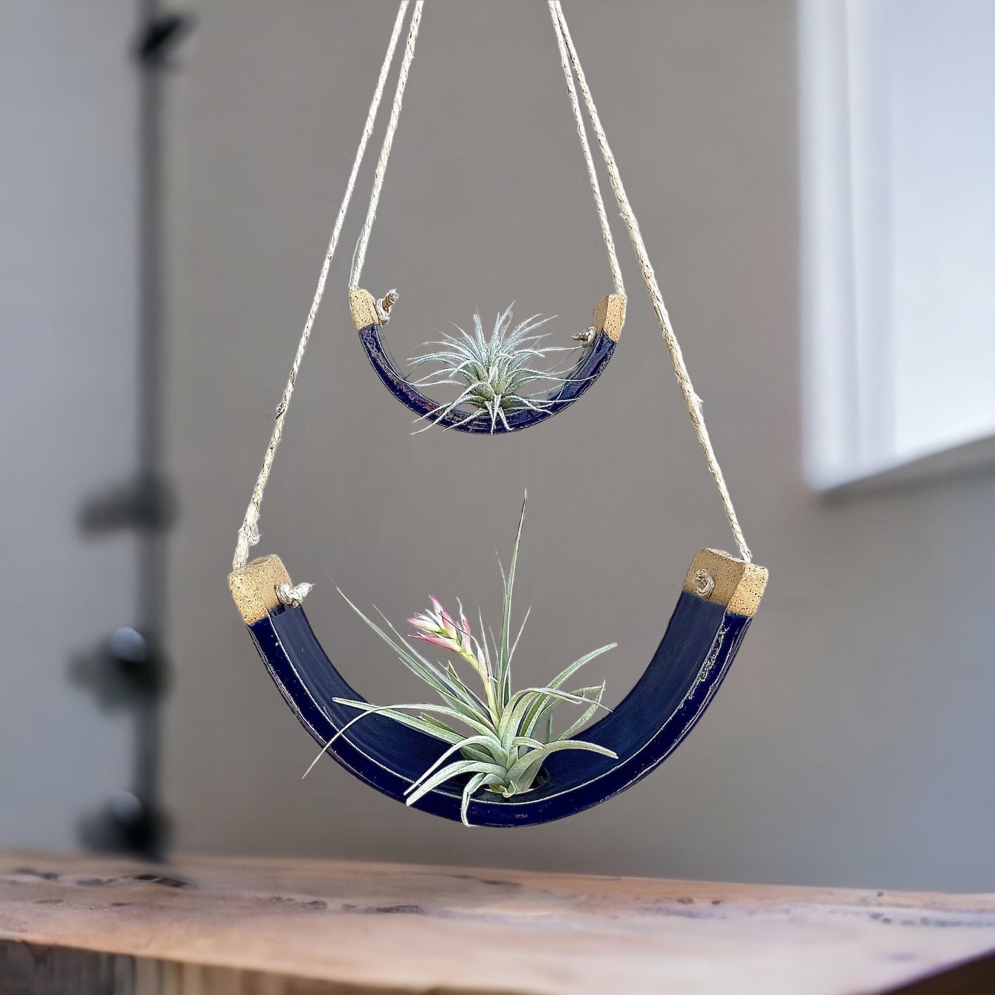 Tiered Royal Blue Ceramic Hanging Air Plant Holder - Home Decor