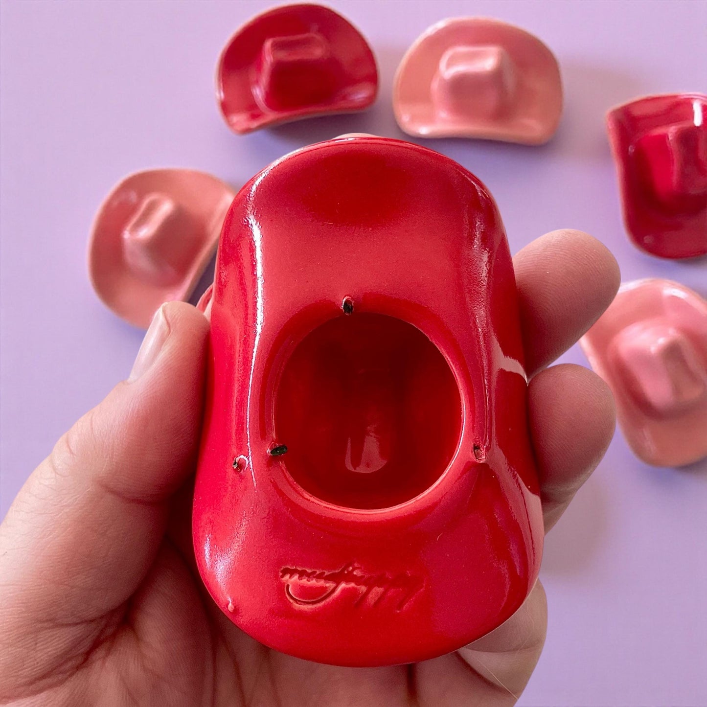 Small Ceramic Cowboy Hat: Red Glaze Western Decor