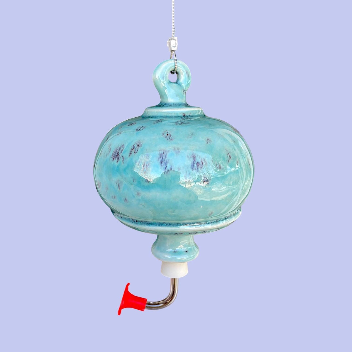 Handmade Turquoise Ceramic Hummingbird Feeder – Stoneware Garden Art