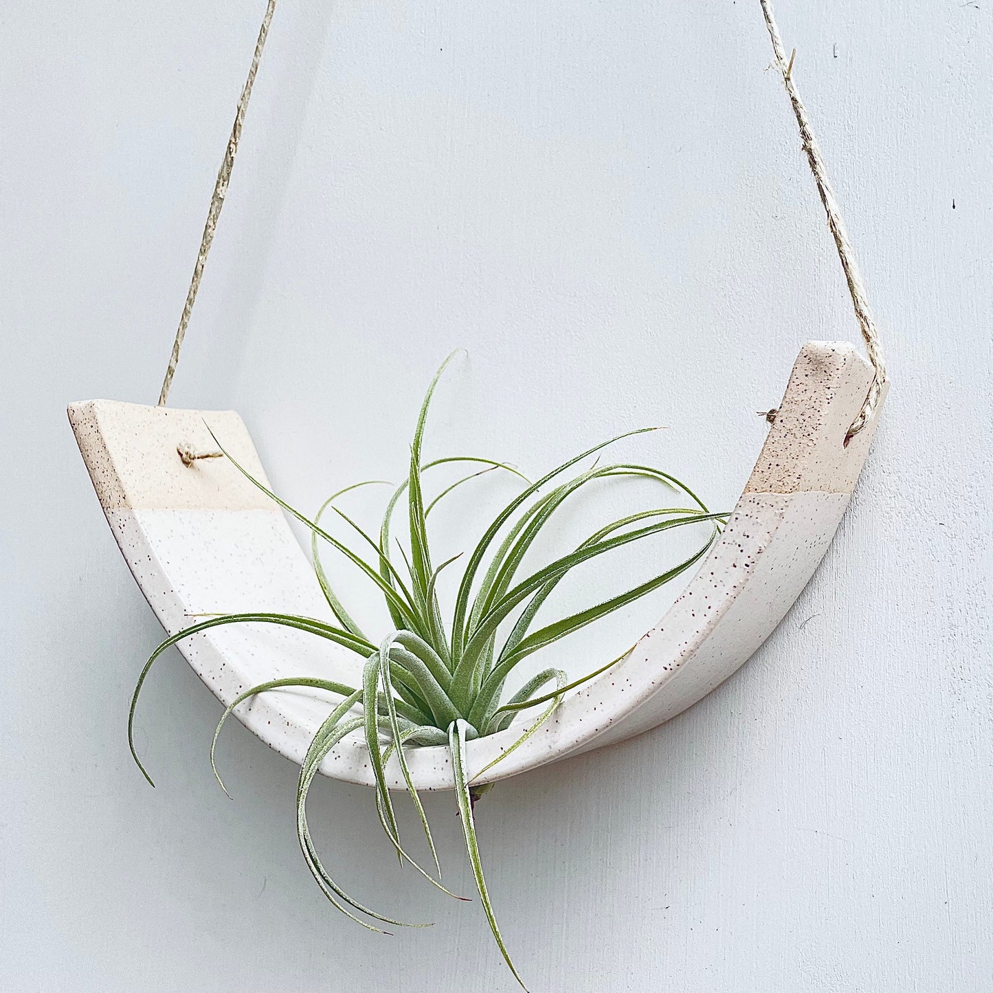 Large Handmade Ceramic Hanging Air Plant Cradle: Speckled Buff Clay, White Glaze