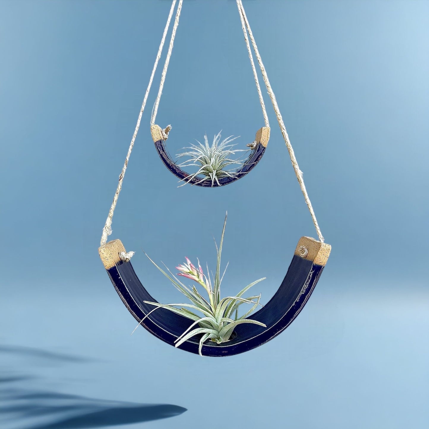 Tiered Royal Blue Ceramic Hanging Air Plant Holder - Home Decor
